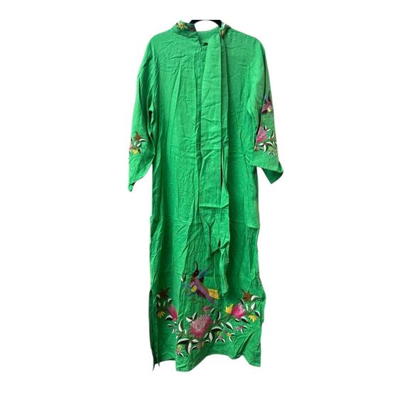 Fanm Mon Asia Embroidered Maxi Dress Size Medium/Green - Picture 2 of 6